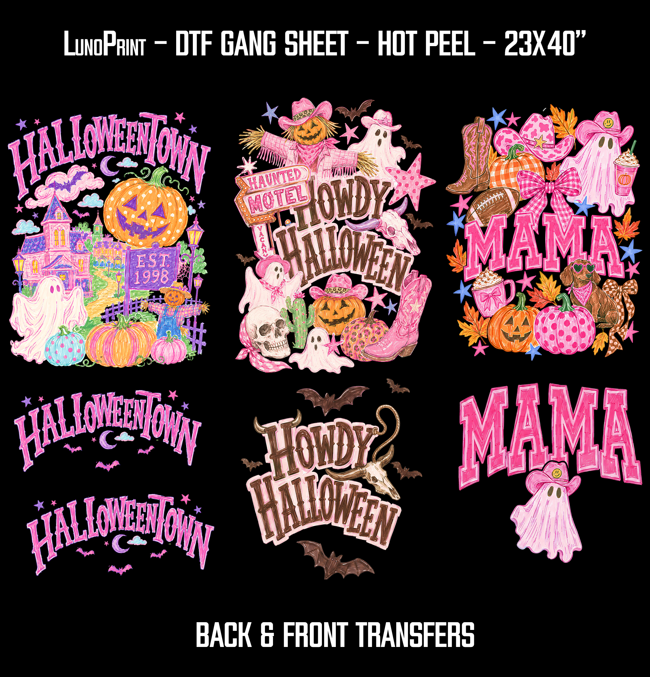 Howdy Halloween - Back & Front designs DTF Gang Sheet 23x40 in. Western Fall Ready-to-press Heat transfers