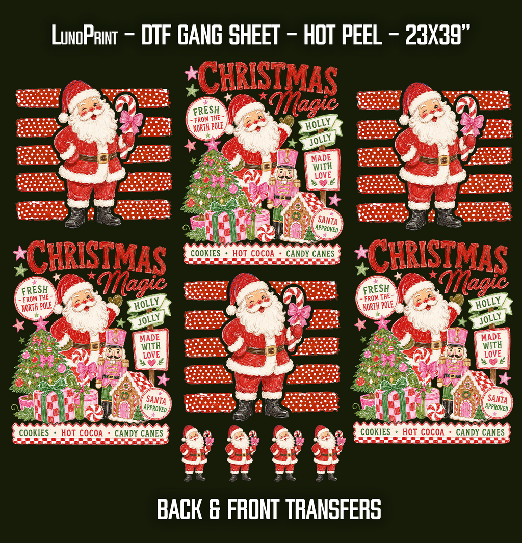 Christmas Magic - Back & Front designs DTF Gang Sheet 23x39 in. Santa Ready-to-press Heat transfers