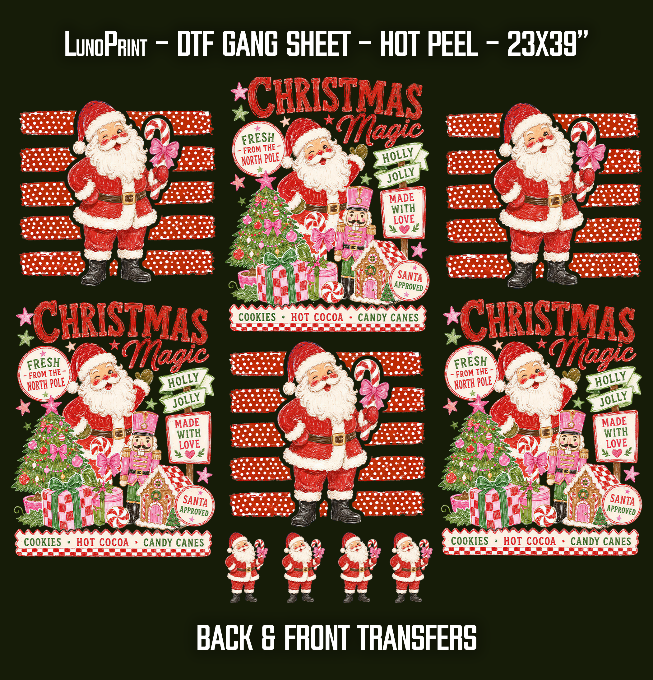 Christmas Magic - Back & Front designs DTF Gang Sheet 23x39 in. Santa Ready-to-press Heat transfers