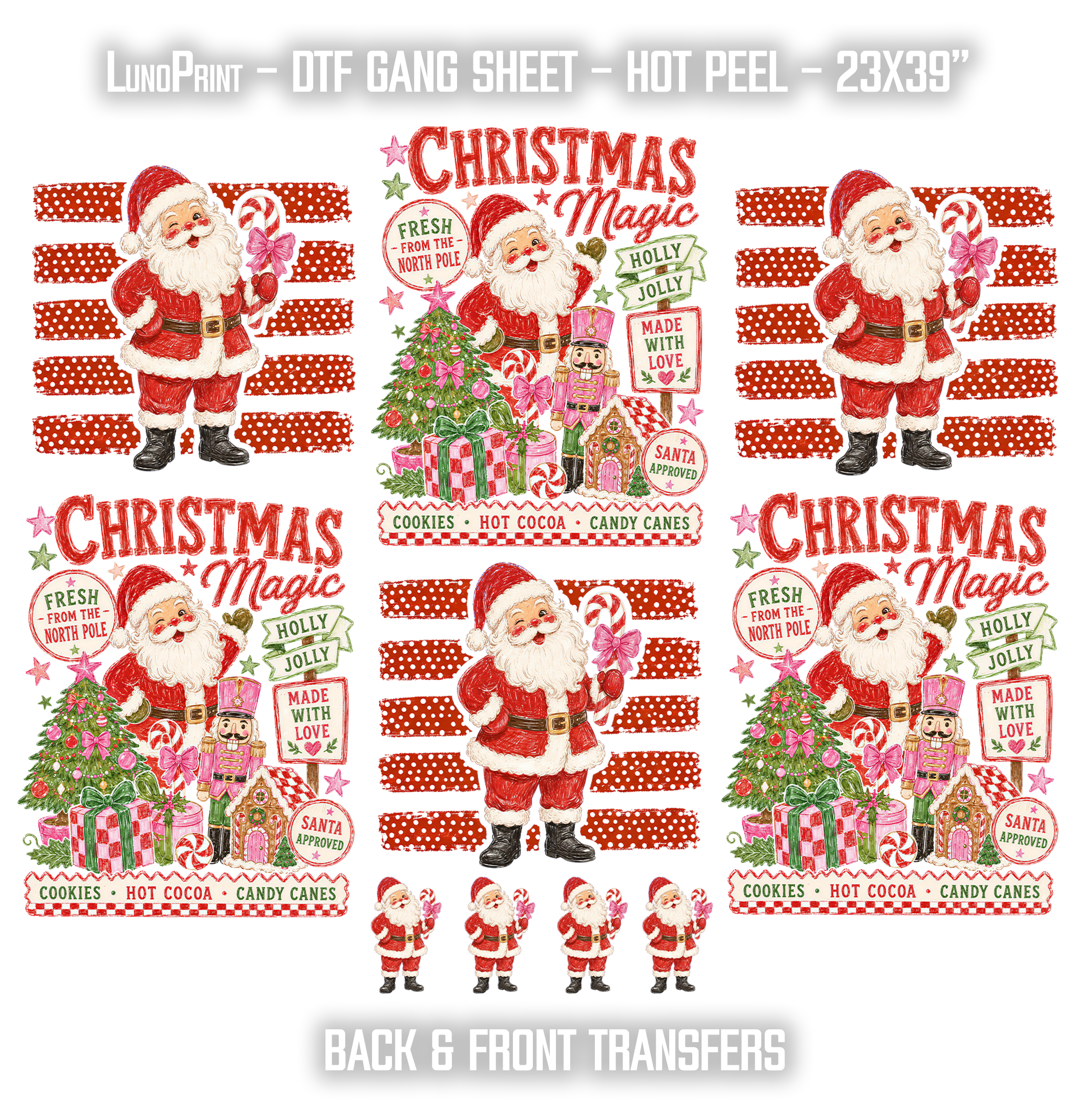 Christmas Magic - Back & Front designs DTF Gang Sheet 23x39 in. Santa Ready-to-press Heat transfers