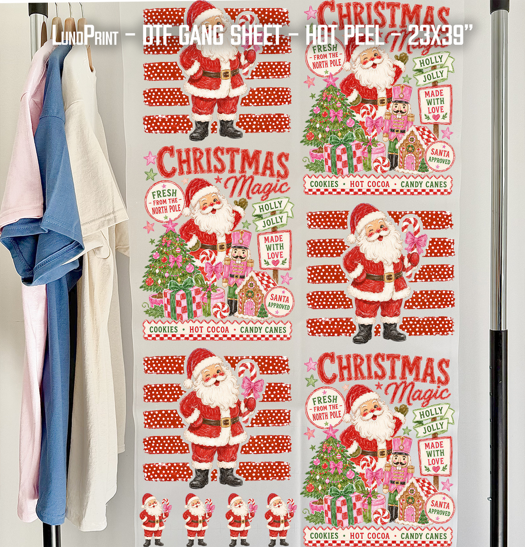Christmas Magic - Back & Front designs DTF Gang Sheet 23x39 in. Santa Ready-to-press Heat transfers