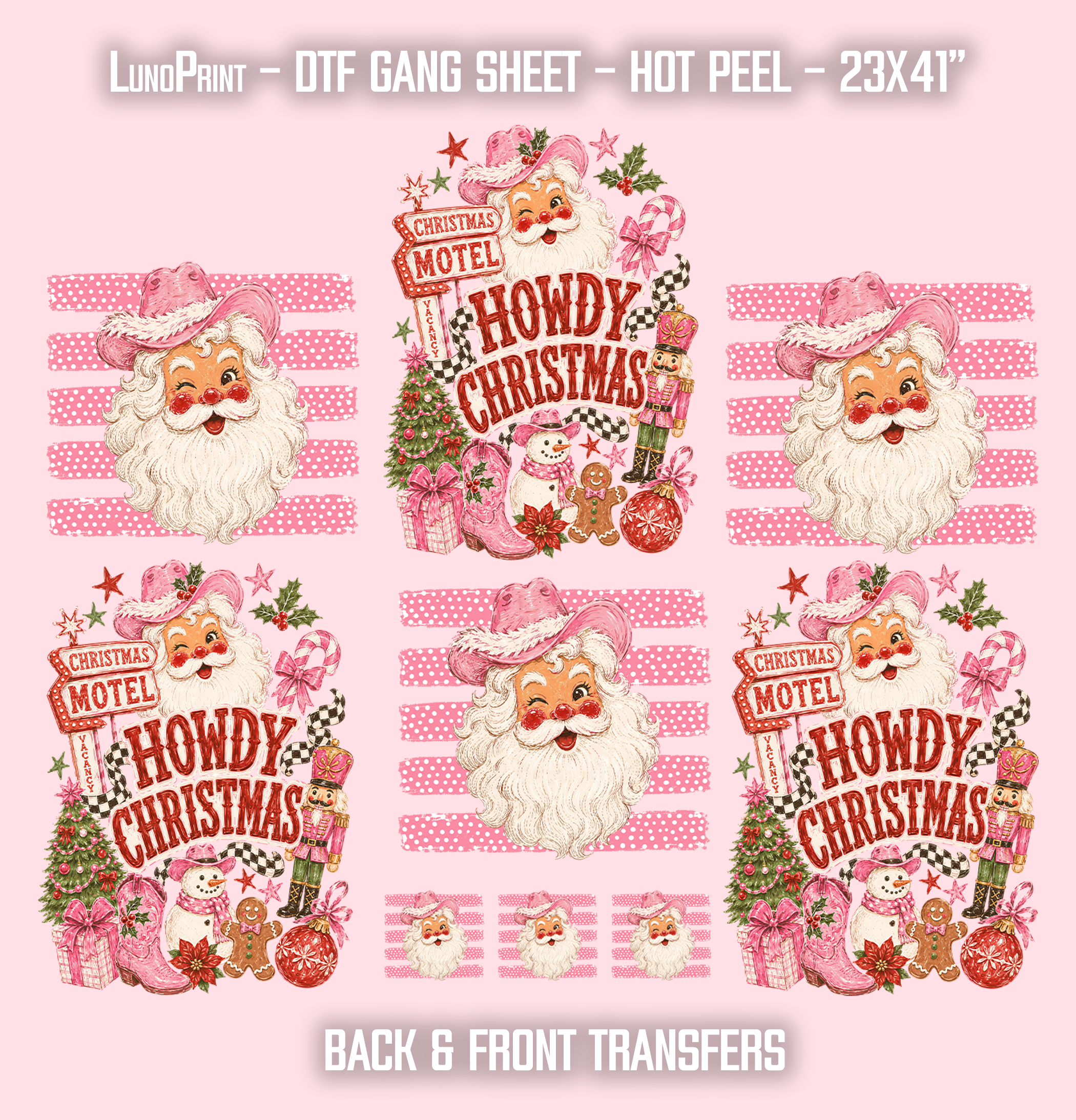 Howdy Christmas - Back & Front designs DTF Gang Sheet 23x41 in. Western Ready-to-press Heat transfers