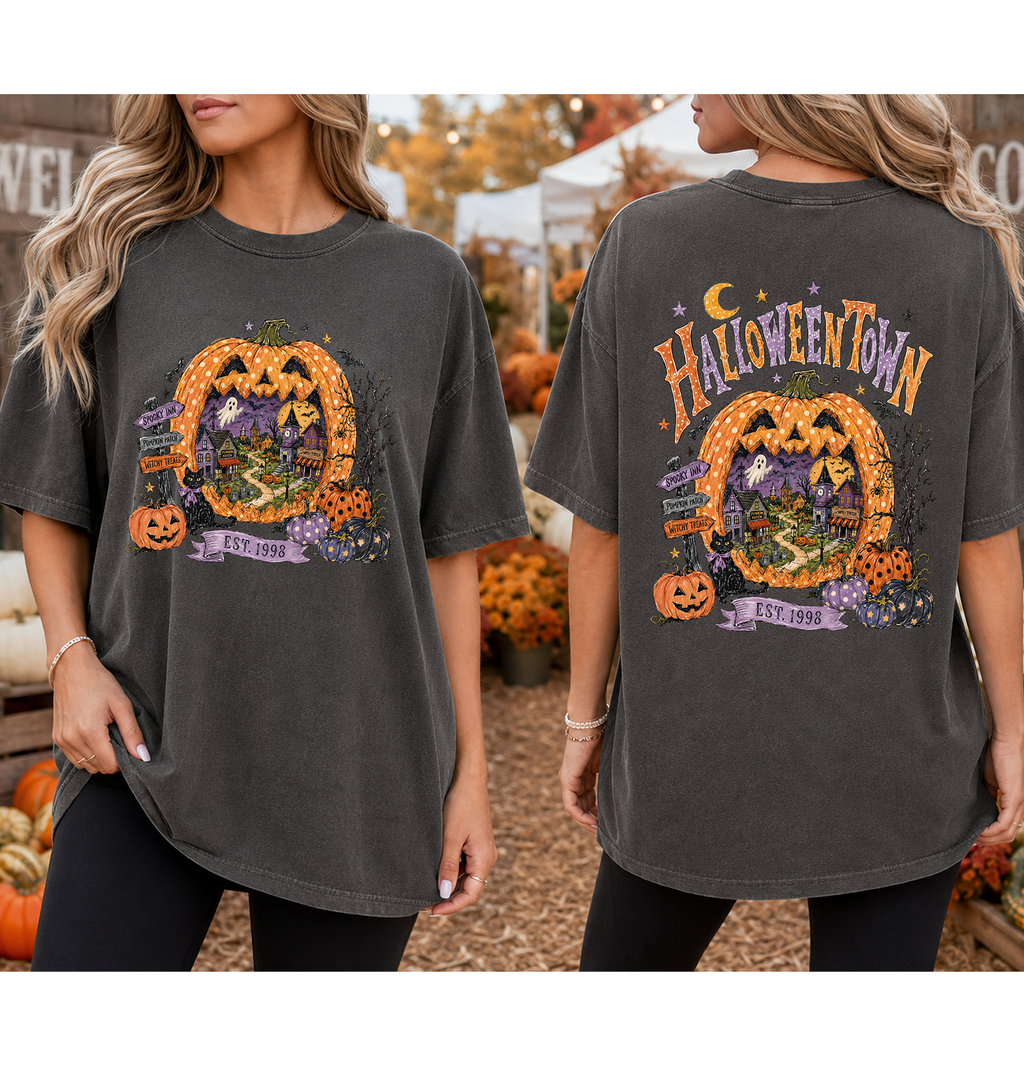 Halloween Town - Back & Front designs DTF Gang Sheet 23x40 in. Spooky Ready-to-press Heat transfers