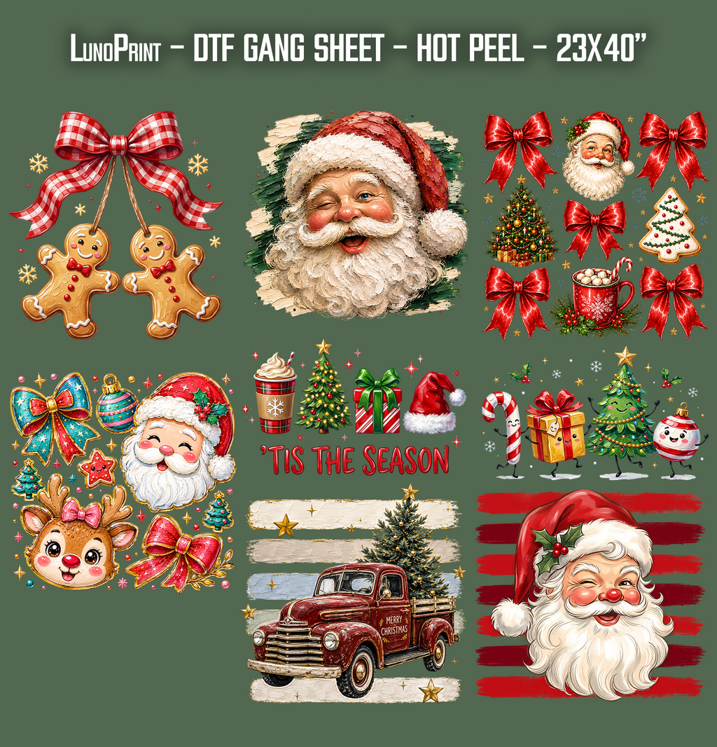 Christmas DTF Gang Sheet 23x40 in. Winter Ready-to-press Hot Peel Heat transfers 9255