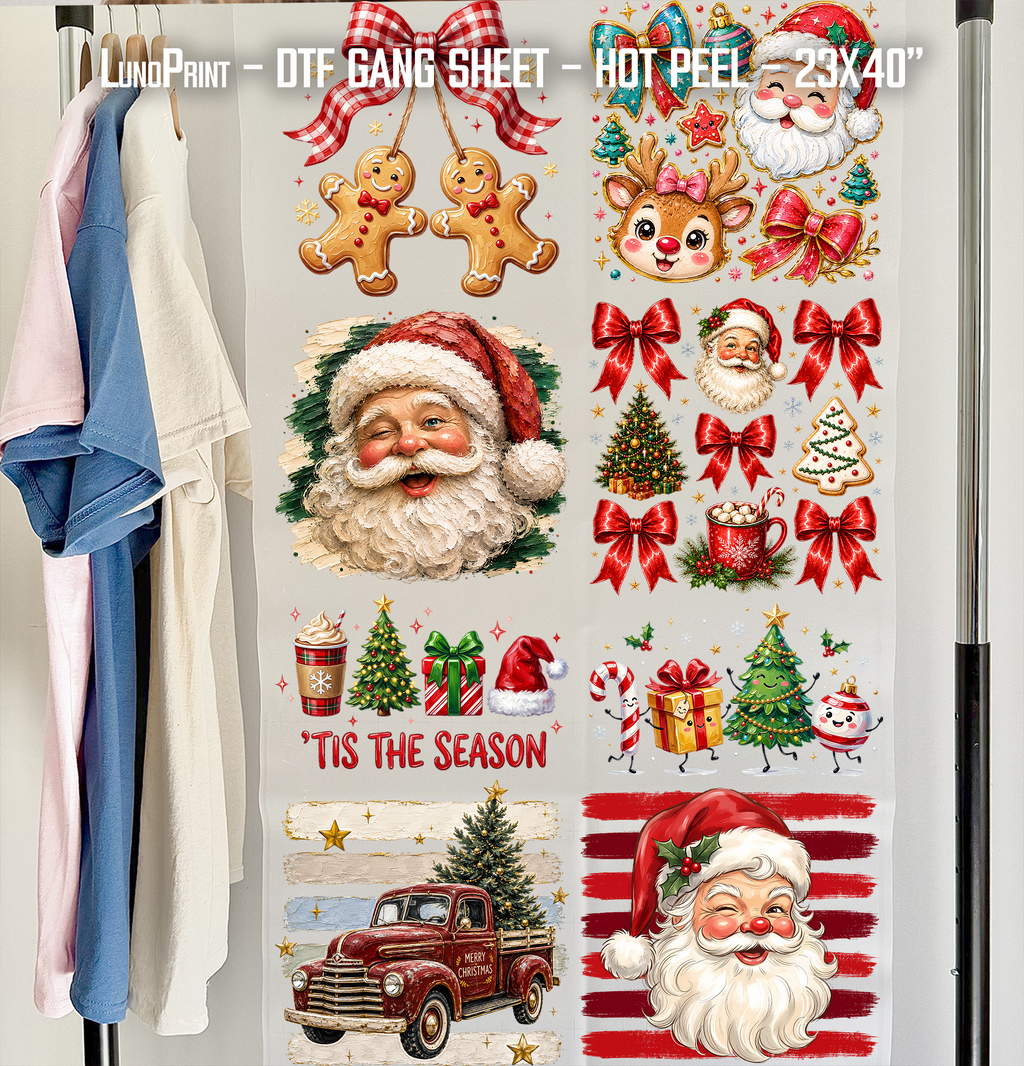 Christmas DTF Gang Sheet 23x40 in. Winter Ready-to-press Hot Peel Heat transfers 9255