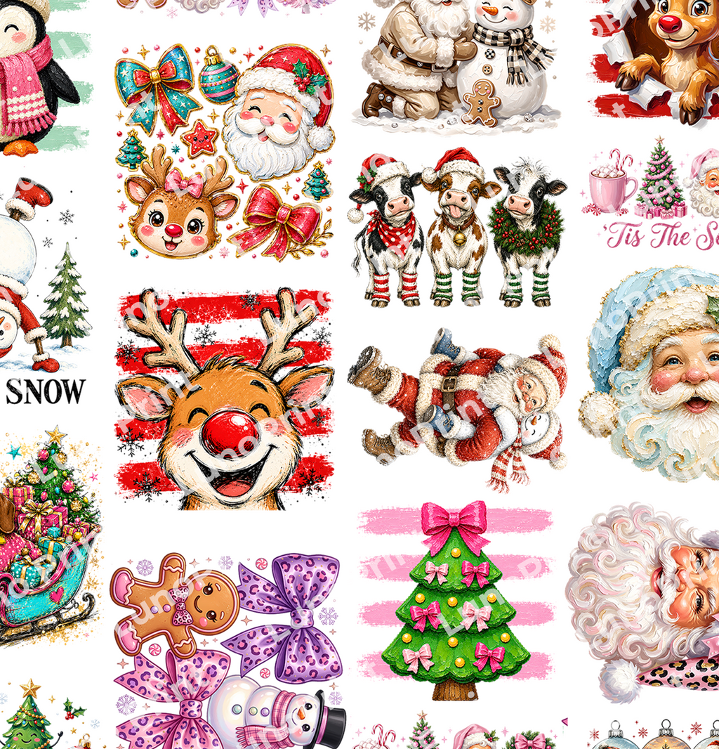 Christmas DTF Gang Sheet for Kids. 23x38.5 in. Santa Ready-to-press Heat transfers