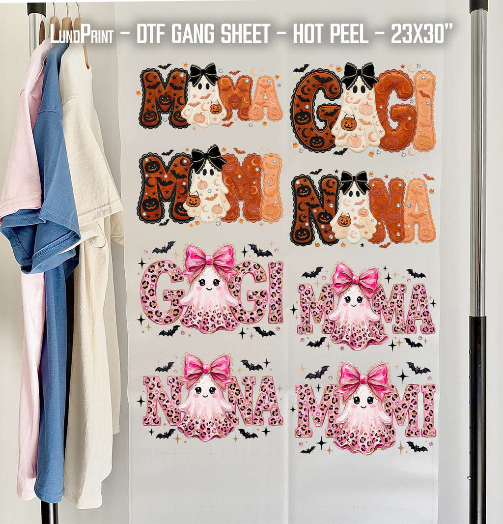Halloween Mama-Gigi-Mimi-Nana DTF Gang Sheet 23x30 in. Ready-to-press Hot Peel Heat transfers 9258