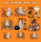 Halloween Ghost Highland Cow DTF Gang Sheet 23x40 in. Spooky Fall Ready-to-press Heat transfers