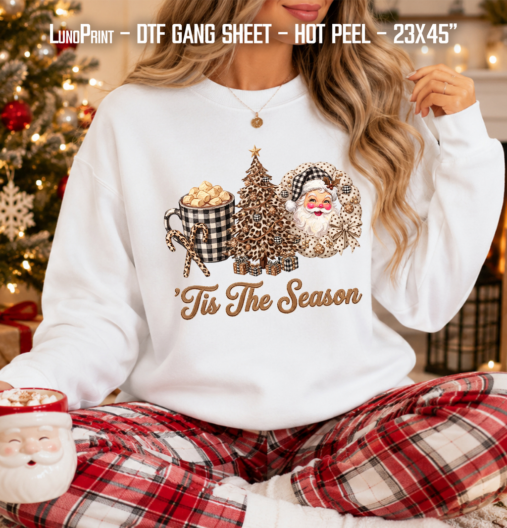 Leopard Christmas DTF Gang Sheet, 23x45 in. Winter Ready to Press Heat transfers