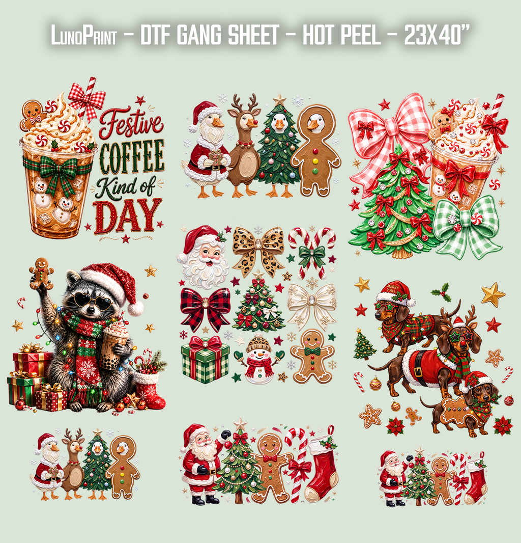 Red Green Coffee Christmas DTF Gang Sheet 23x40 in. Winter Ready-to-press Heat transfers