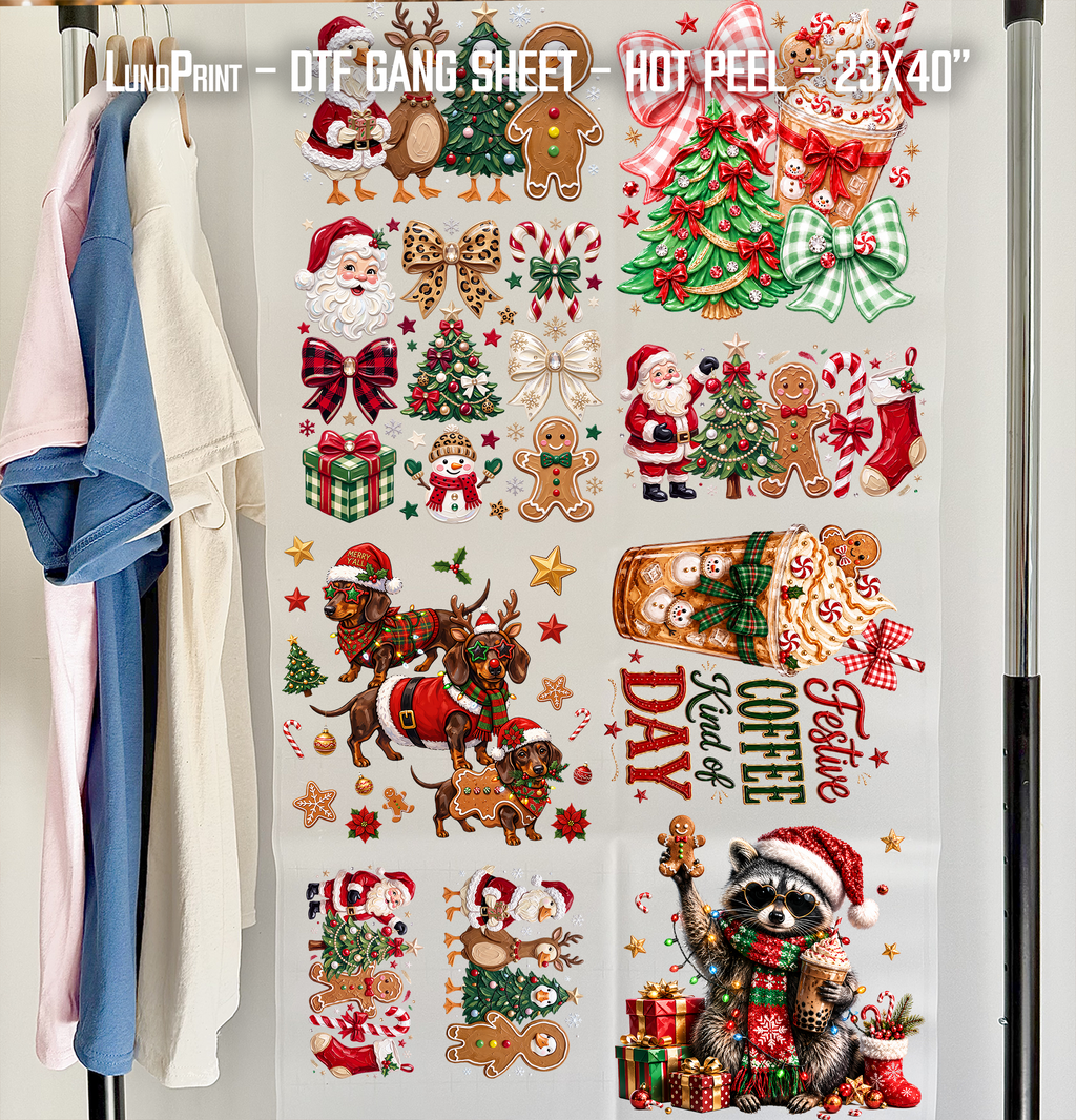 Red Green Coffee Christmas DTF Gang Sheet 23x40 in. Winter Ready-to-press Heat transfers