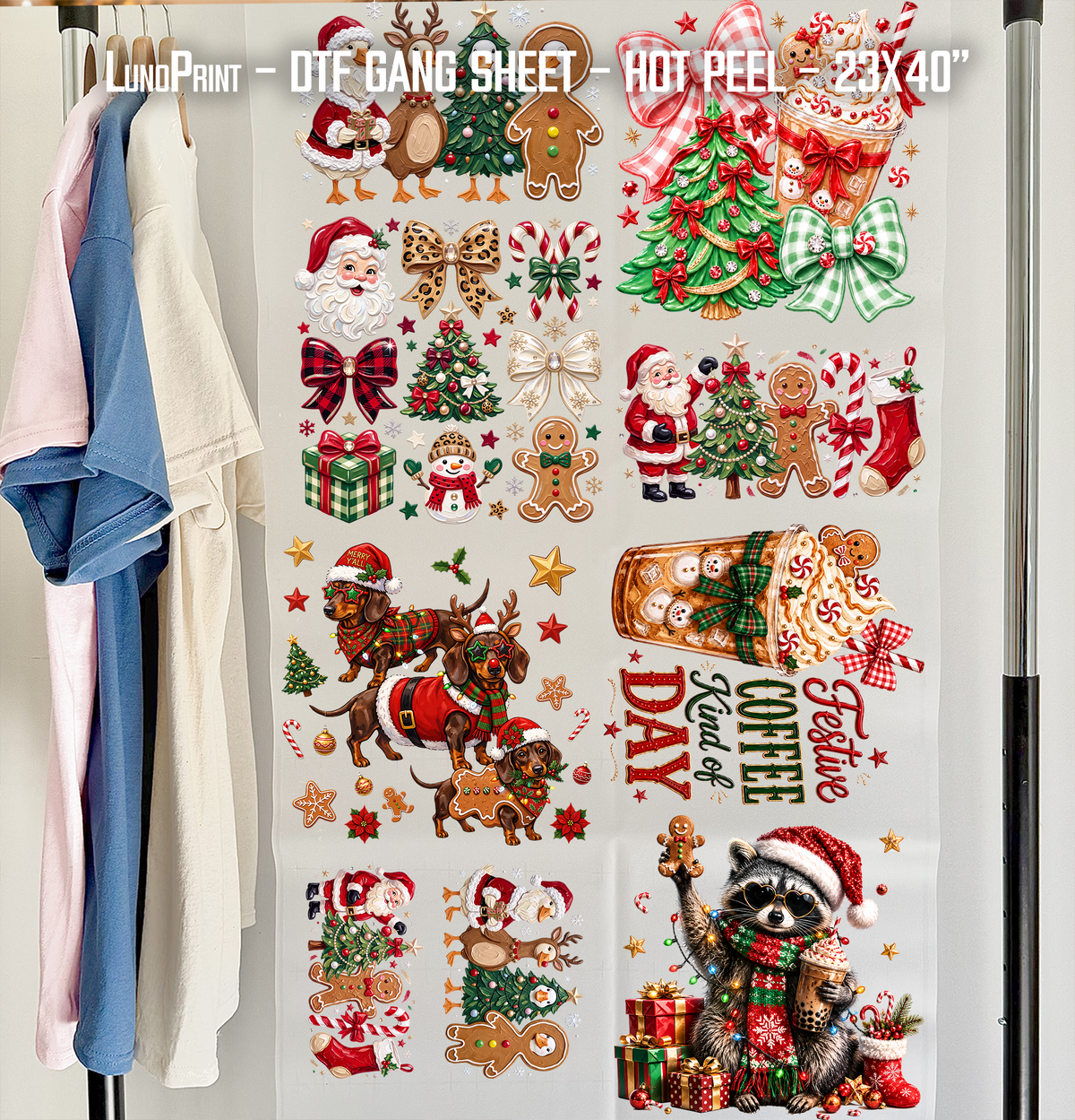 Red Green Coffee Christmas DTF Gang Sheet 23x40 in. Winter Ready-to-press Heat transfers