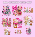 Pink Coffee Christmas DTF Gang Sheet 23x40 in. Winter Ready-to-press Heat transfers