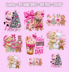 Pink Coffee Christmas DTF Gang Sheet 23x40 in. Winter Ready-to-press Heat transfers