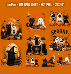 Black Cat Halloween DTF Gang Sheet 23x40 in. Spooky Ready-to-press Hot Peel Heat transfers 9265