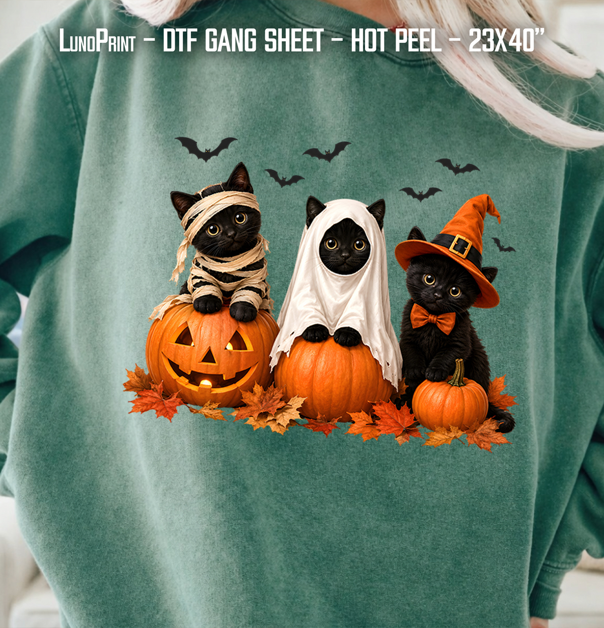 Black Cat Halloween DTF Gang Sheet 23x40 in. Spooky Ready-to-press Hot Peel Heat transfers 9265