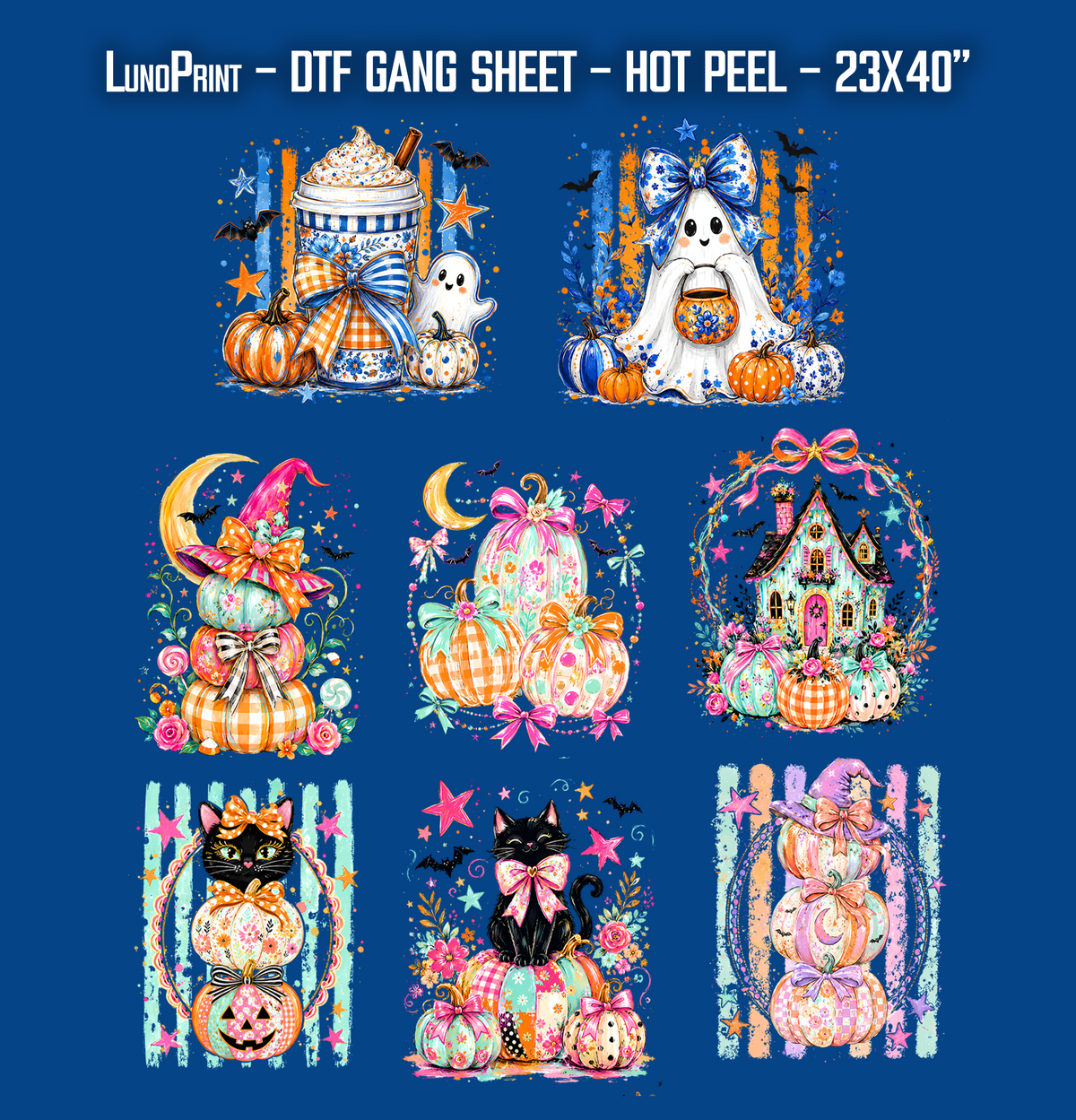 Coquette Floral Ghost Halloween DTF Gang Sheet 23x40 in. Spooky Ready-to-press Hot Peel Heat transfers 9266