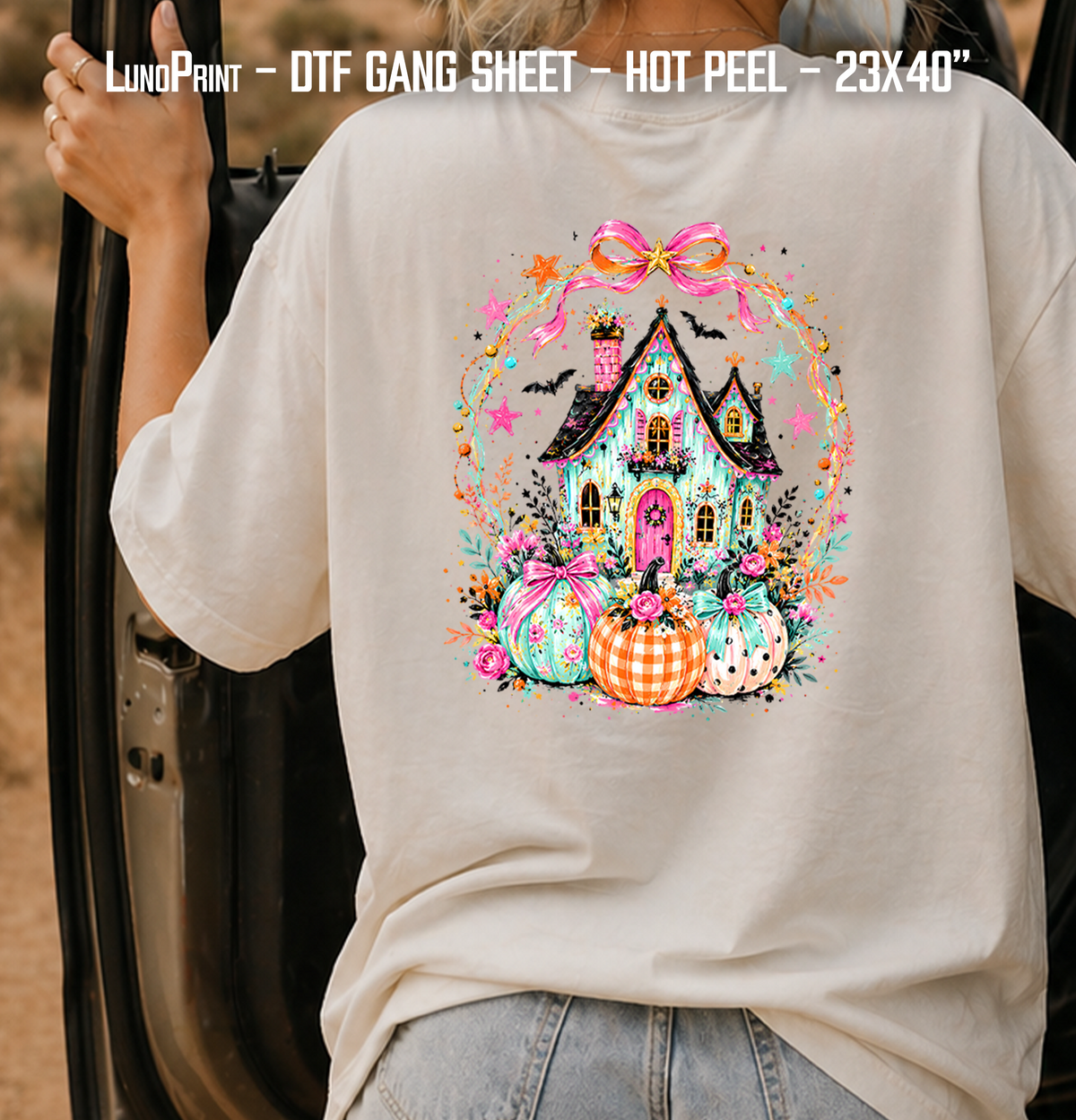 Coquette Floral Ghost Halloween DTF Gang Sheet 23x40 in. Spooky Ready-to-press Hot Peel Heat transfers 9266