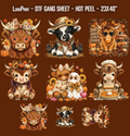 Cute Fall Highland Cow DTF Gang Sheet 23x40 in. Ready-to-press Hot Peel Heat transfers 9267