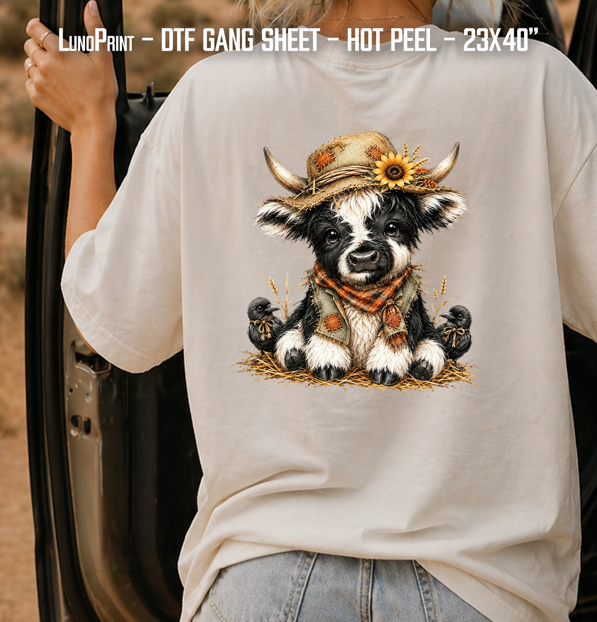 Cute Fall Highland Cow DTF Gang Sheet 23x40 in. Ready-to-press Hot Peel Heat transfers 9267