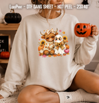Cute Fall Highland Cow DTF Gang Sheet 23x40 in. Ready-to-press Hot Peel Heat transfers 9267