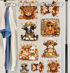 Cute Fall Highland Cow DTF Gang Sheet 23x40 in. Ready-to-press Hot Peel Heat transfers 9267