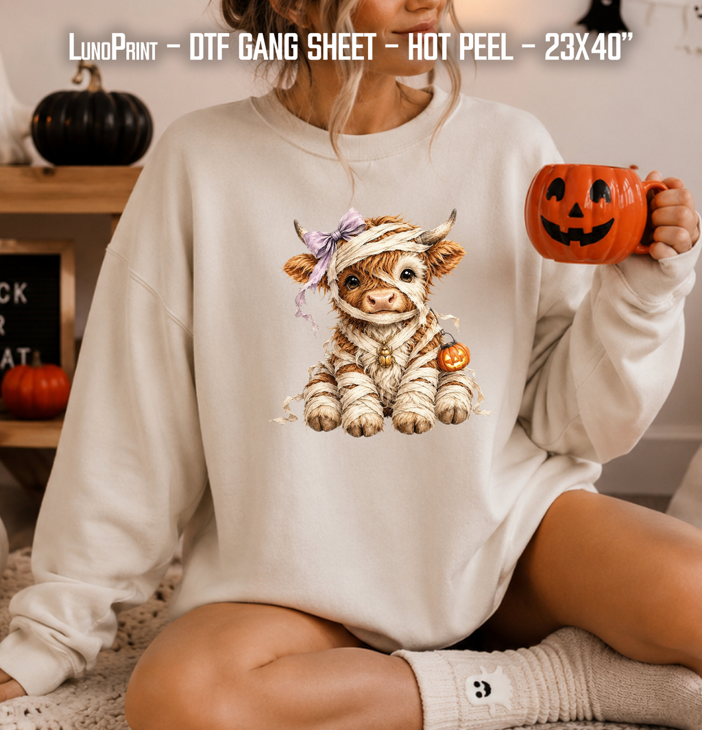 Cute Halloween Highland Cow DTF Gang Sheet 23x40 in. Ready-to-press Hot Peel Heat transfers 9268