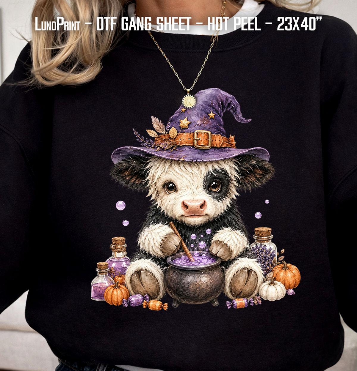 Cute Halloween Highland Cow DTF Gang Sheet 23x40 in. Ready-to-press Hot Peel Heat transfers 9268