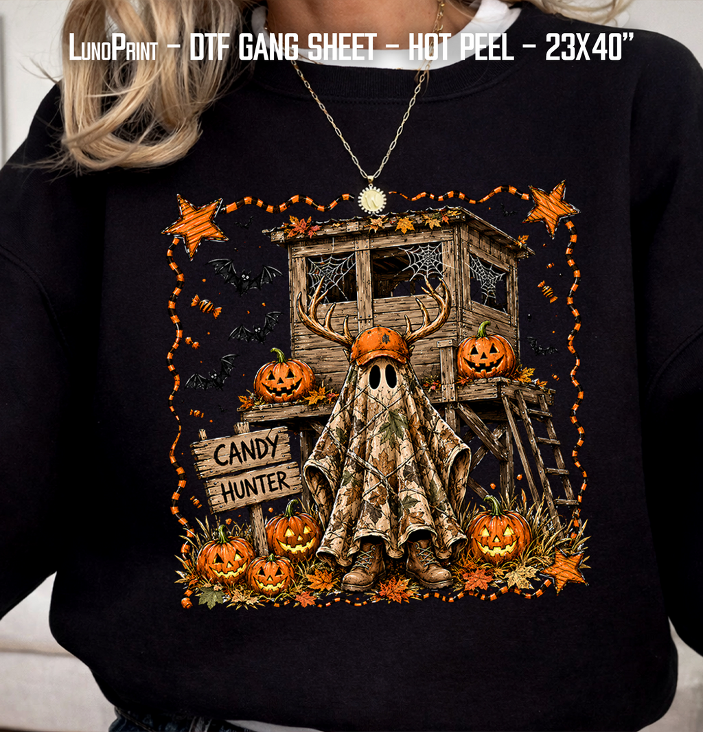 Camo Pumpkin Fall, Halloween Camo Ghost DTF Gang Sheet 23x40 in. Spooky Ready-to-press Hot Peel Heat transfers 9269