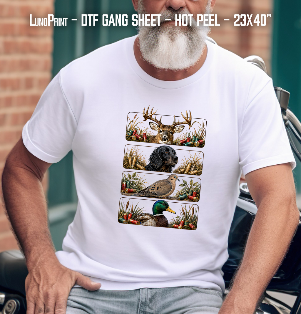 Hunting Season. Duck Duck Boo DTF Gang Sheet 23x40 in. Ready-to-press Hot Peel Heat transfers 9271