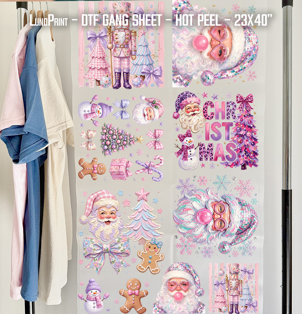 Purple Christmas DTF Gang Sheet 23x40 in. Ready-to-press Hot Peel Heat transfers 9273
