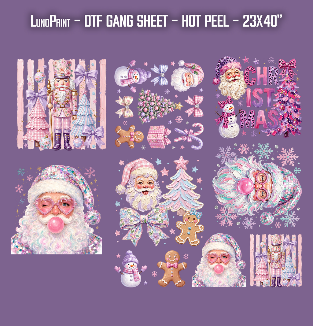 Purple Christmas DTF Gang Sheet 23x40 in. Ready-to-press Hot Peel Heat transfers 9273