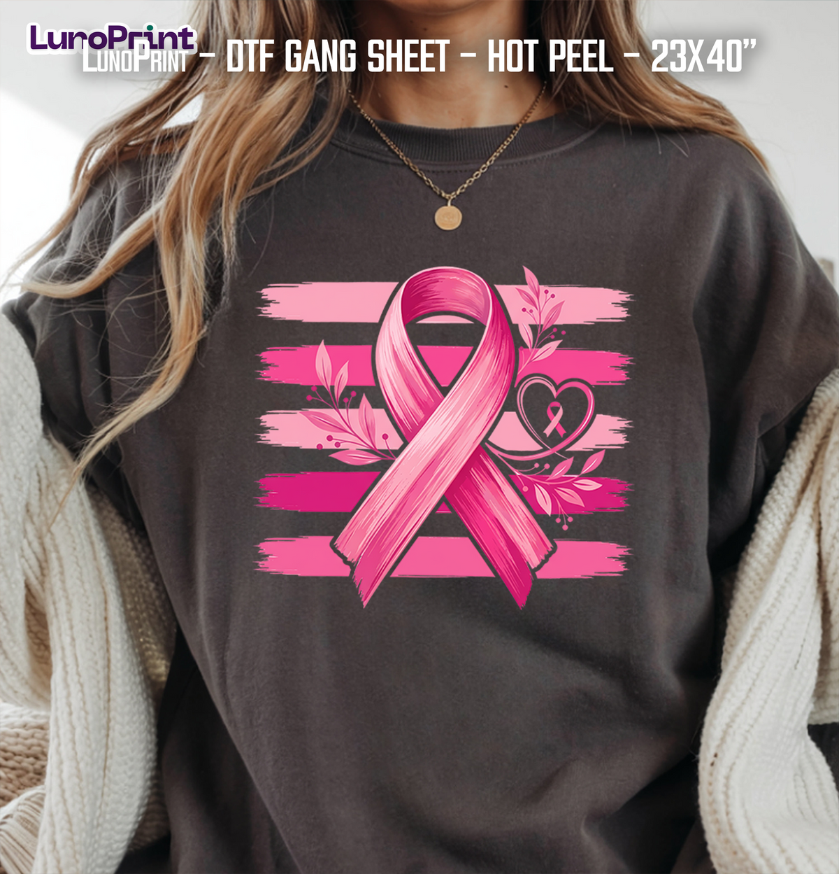 Breast Cancer. Go Pink DTF Gang Sheet 23x40 in. Ready-to-press Hot Peel Heat transfers 9279