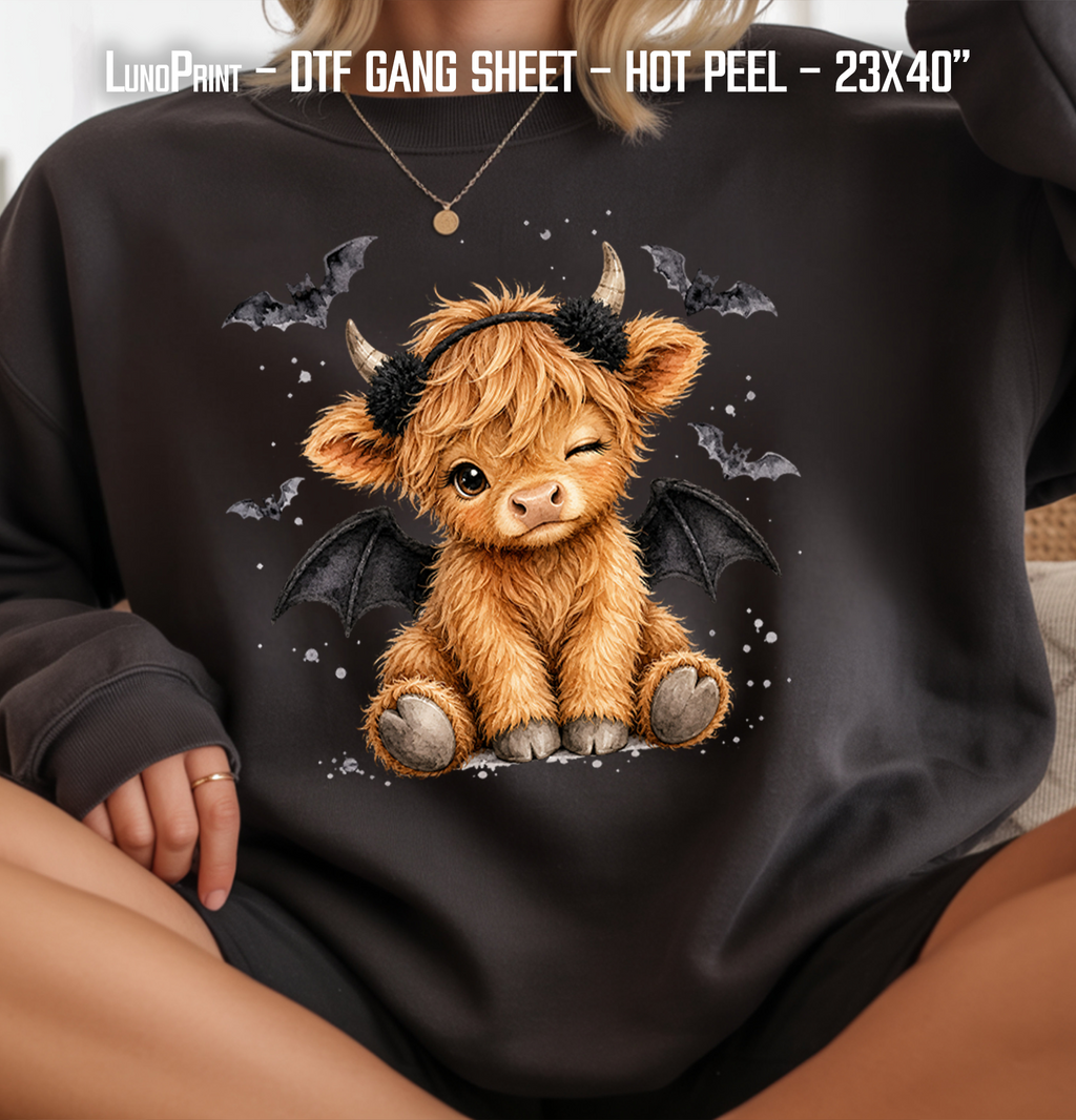 Halloween  Highland Cow DTF Gang Sheet 23x40 in. Ready-to-press Hot Peel Heat transfers 9280