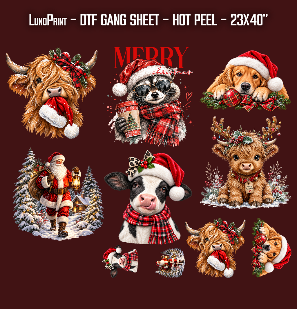 Mooey Christmas  DTF Gang Sheet 23x40 in. Ready-to-press Hot Peel Heat transfers 9282