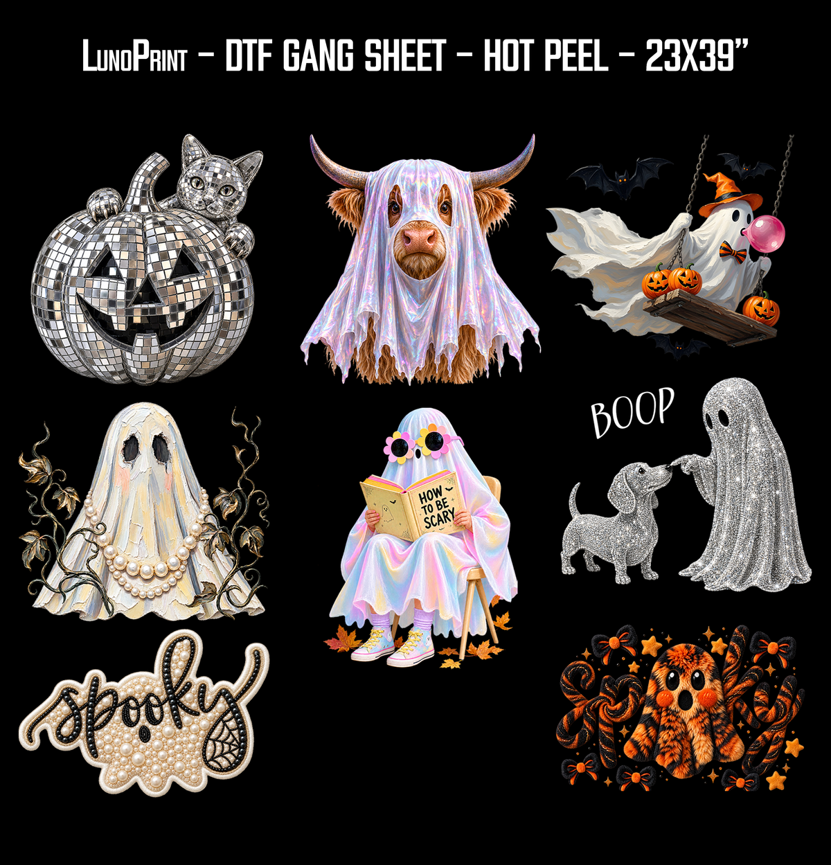 Disco Halloween DTF Gang Sheet 23x39 in. Ready-to-press Hot Peel Heat transfers 9283