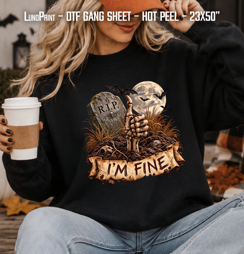 Spooky Scary Halloween DTF Gang Sheet 23x50 in. Ready-to-press Hot Peel Heat transfers 9284