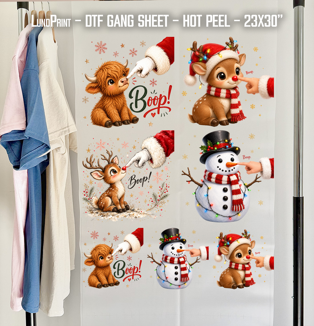 Boop! Christmas DTF Gang Sheet 23x30 in. Cute Ready-to-press Heat transfers 9285