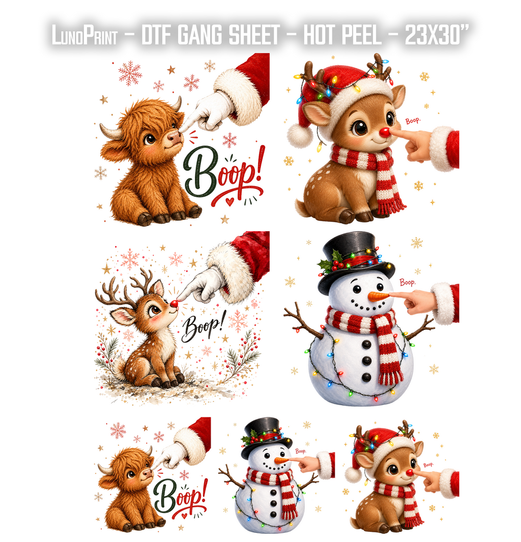 Boop! Christmas DTF Gang Sheet 23x30 in. Cute Ready-to-press Heat transfers 9285