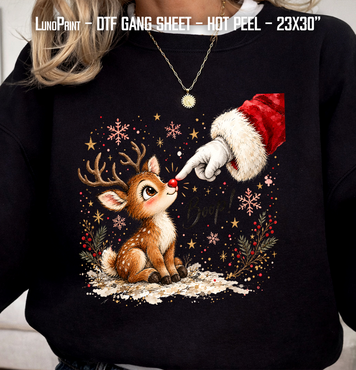 Boop! Christmas DTF Gang Sheet 23x30 in. Cute Ready-to-press Heat transfers 9285
