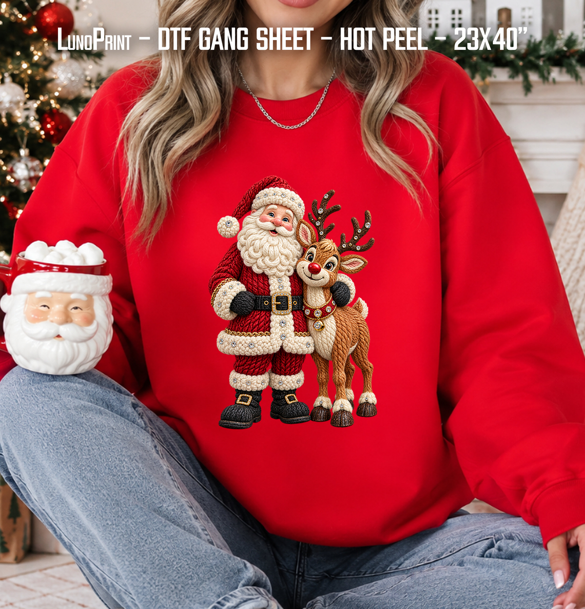 Yarn Santa. Christmas DTF Gang Sheet 23x40 in. Fall Ready-to-press Heat transfers 9289