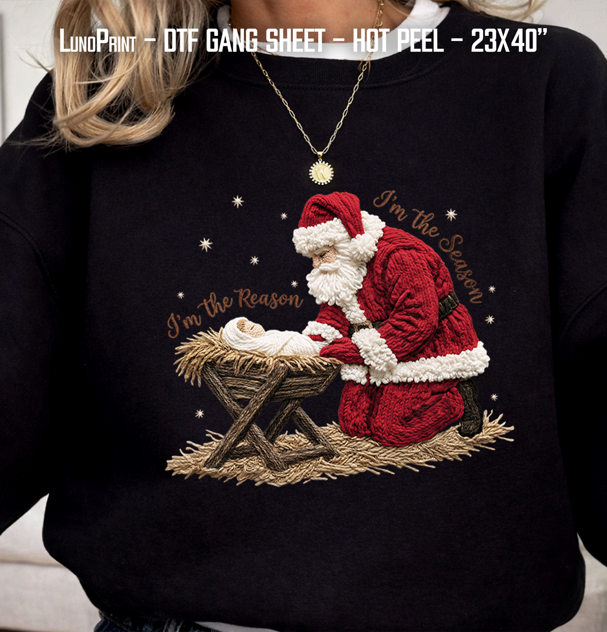 Yarn Santa. Christmas DTF Gang Sheet 23x40 in. Fall Ready-to-press Heat transfers 9289