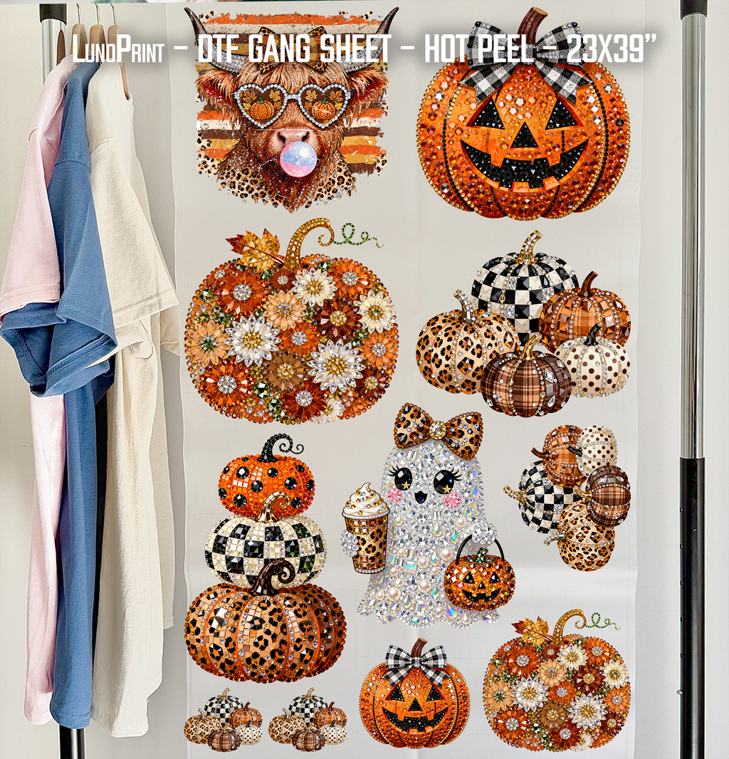 Rhinestone Halloween & Fall DTF Gang Sheet 23x39 in. Fall Ready-to-press Heat transfers 9293