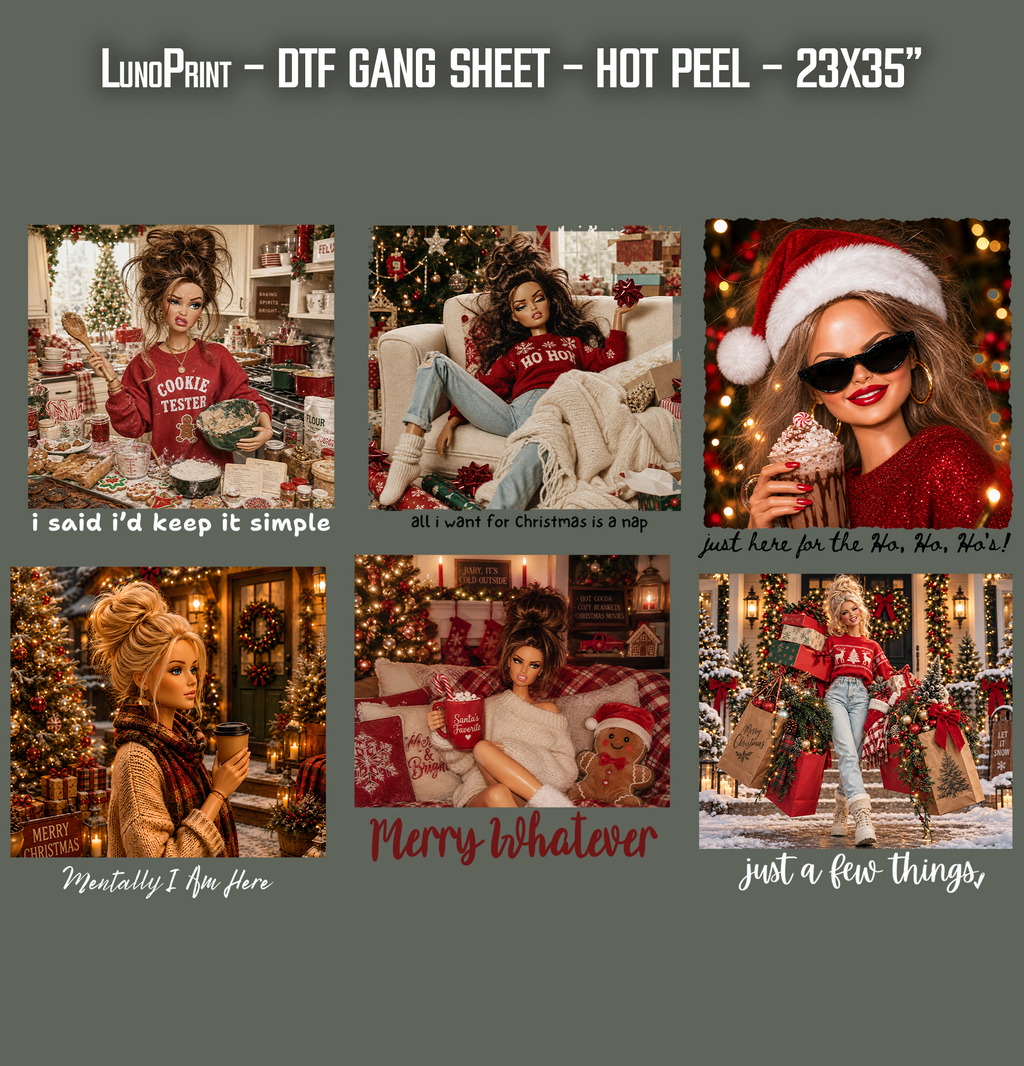 Doll meme Christmas DTF Gang Sheet 23x35 in. Fall Ready-to-press Heat transfers 9296