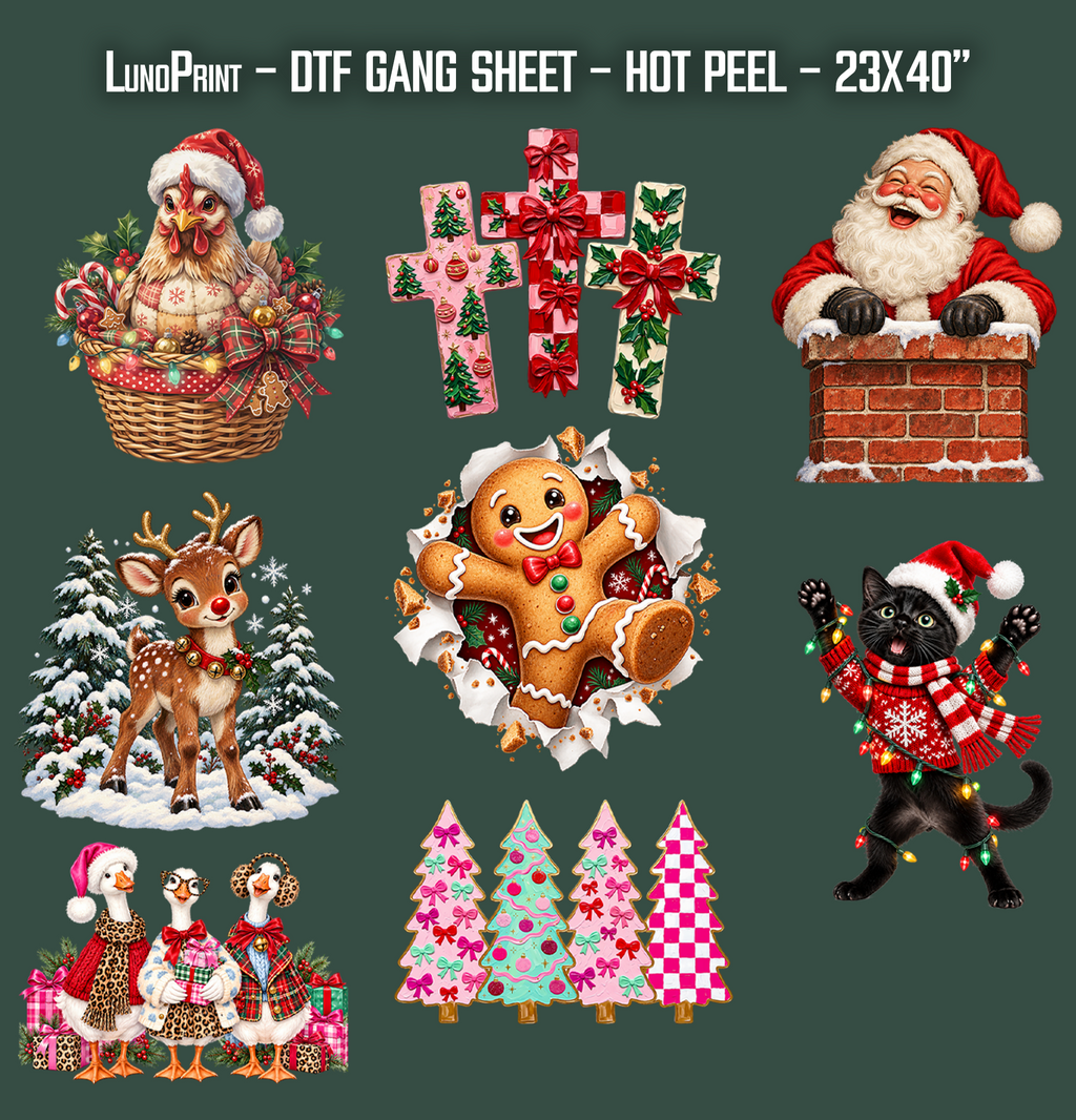 Christmas DTF Gang Sheet 23x40 in. Ready-to-press Heat transfers 9298