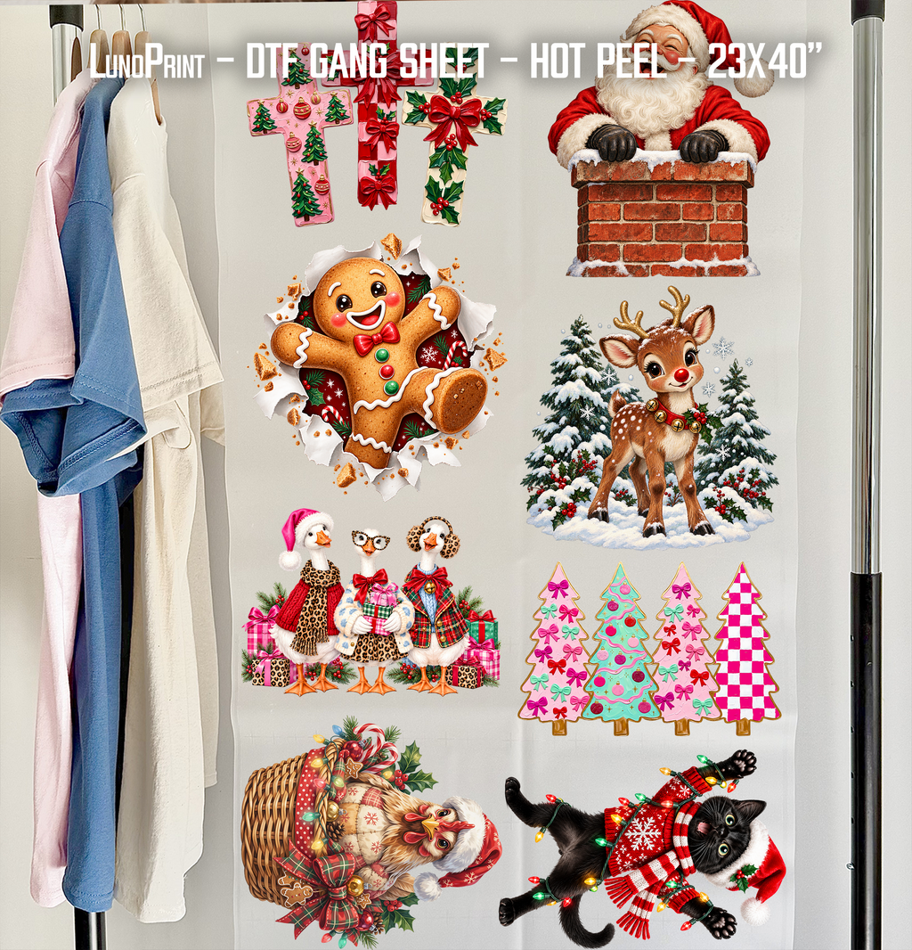 Christmas DTF Gang Sheet 23x40 in. Ready-to-press Heat transfers 9298