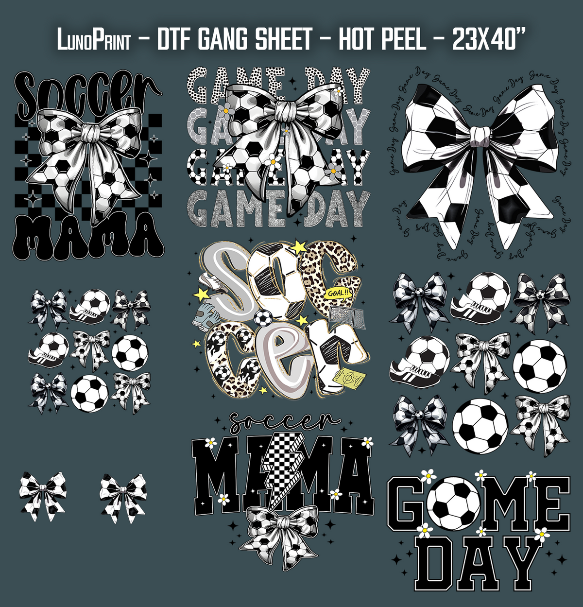 Soccer DTF Gang Sheet 23x40 in. Ready-to-press Heat transfers 9299
