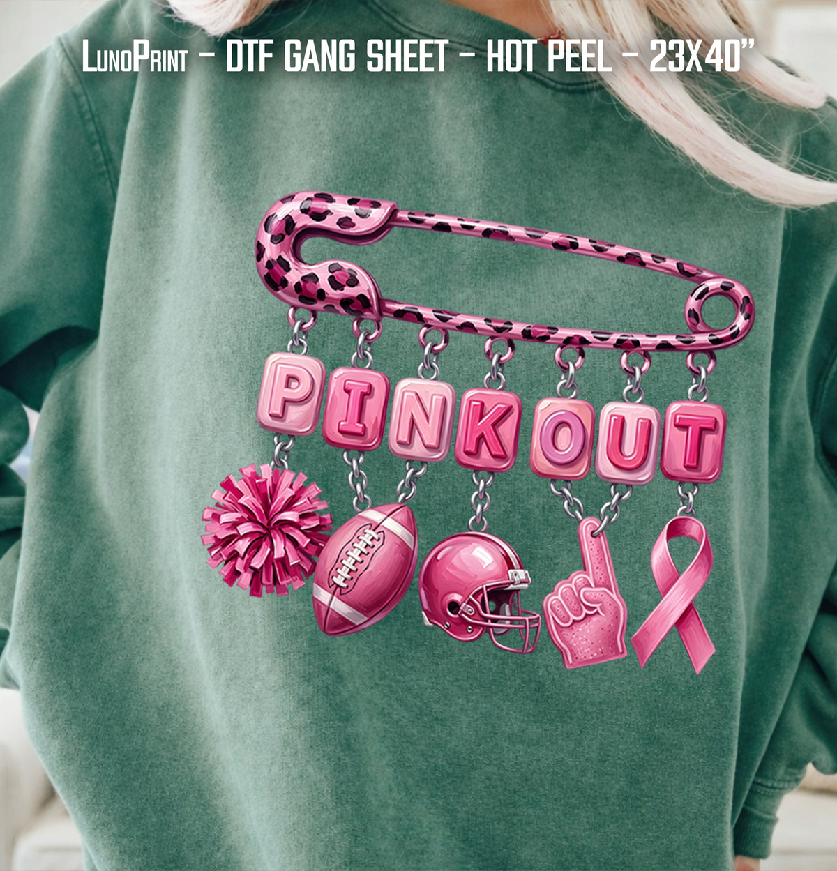 Pink Out. Breast Cancer DTF Gang Sheet 23x40 in. Ready-to-press Heat transfers 9300