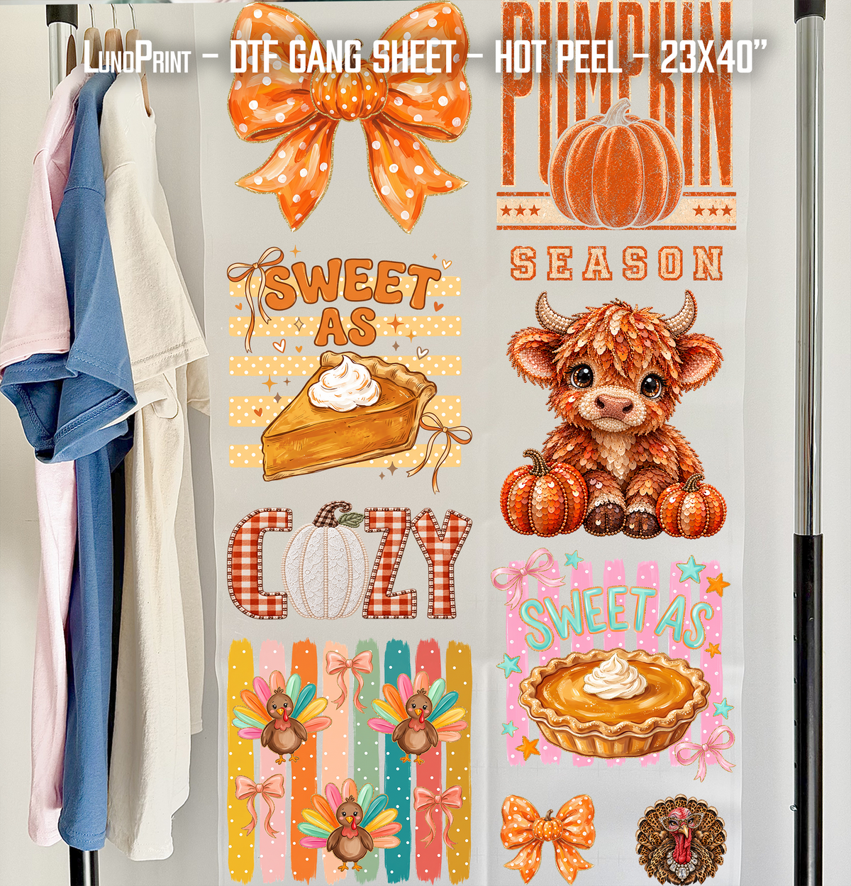 Sweet as a Pie. Fall DTF Gang Sheet 23x40 in. Ready-to-press Heat transfers 9301