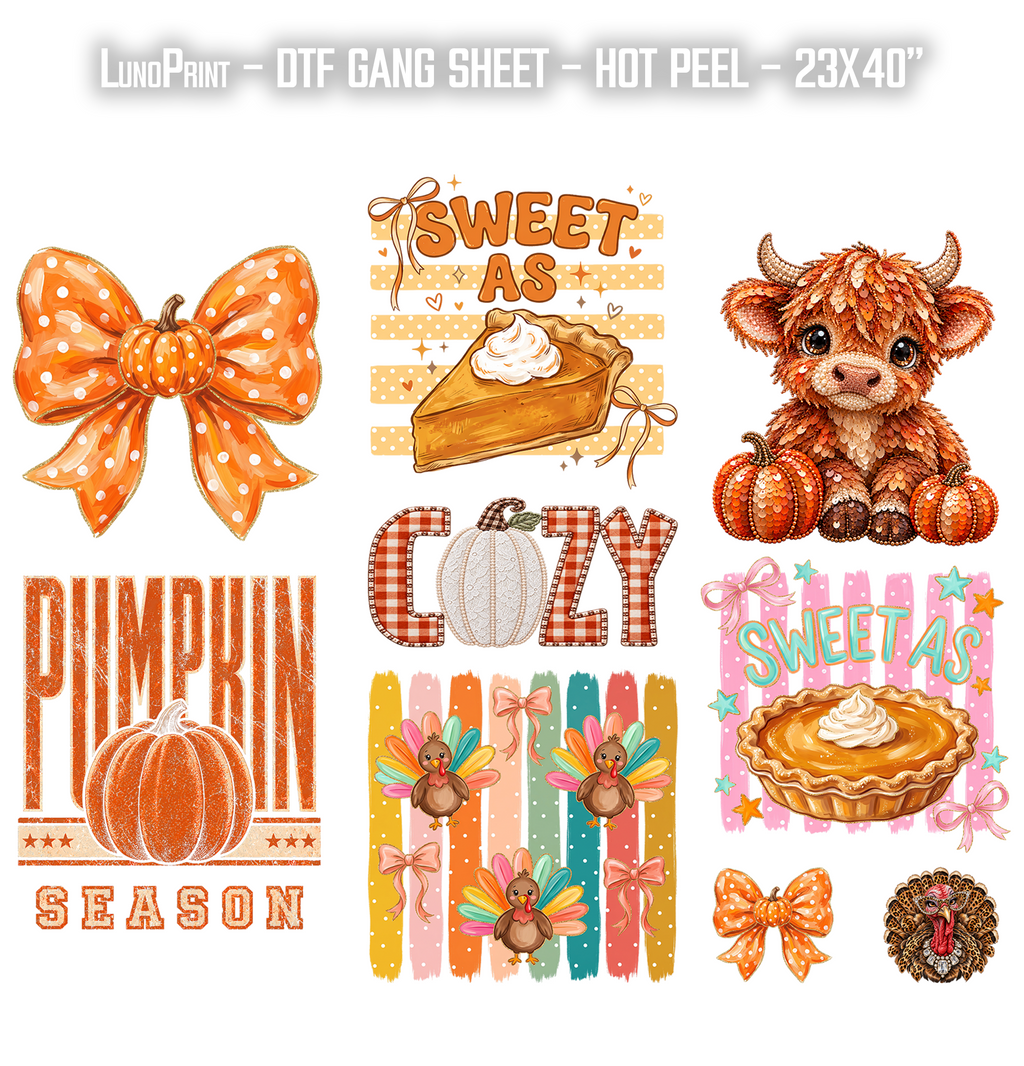 Sweet as a Pie. Fall DTF Gang Sheet 23x40 in. Ready-to-press Heat transfers 9301